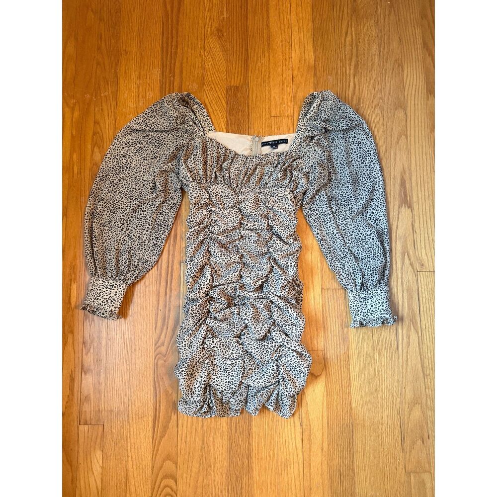 HYFVE M Animal Print Ruched Puff Sleeve Bodycon Mini Dress